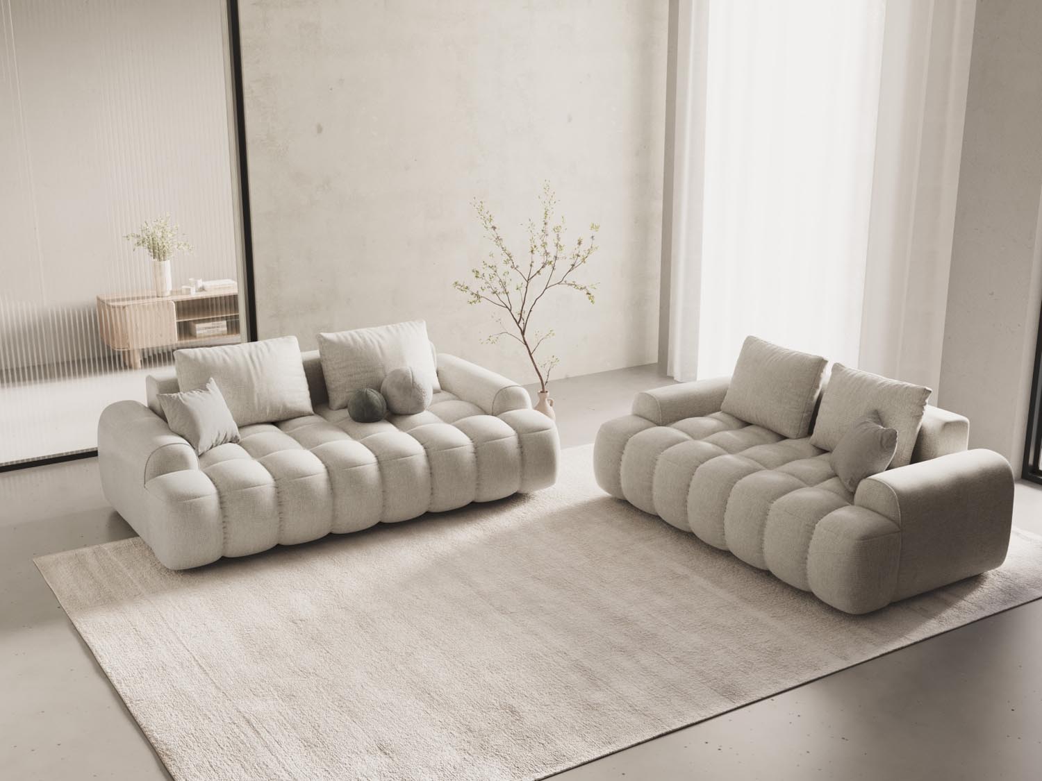 Beige Linz Sofa 2 Sitzer mit modernem Design, ideal für stilvolle Wohnräume. Perfekte Kombination aus Komfort und Eleganz.