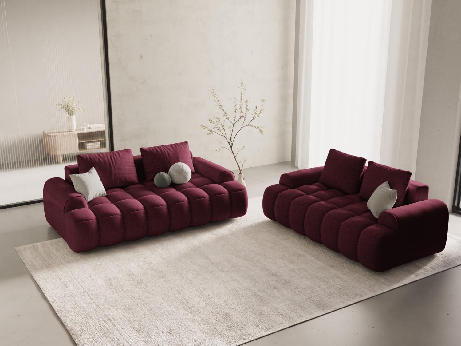 Elegantes Linz 2-Sitzer Sofa in Burgundy-Sorella, ideal für stilvolle Wohnräume, präsentiert von KAQTU Design AG.