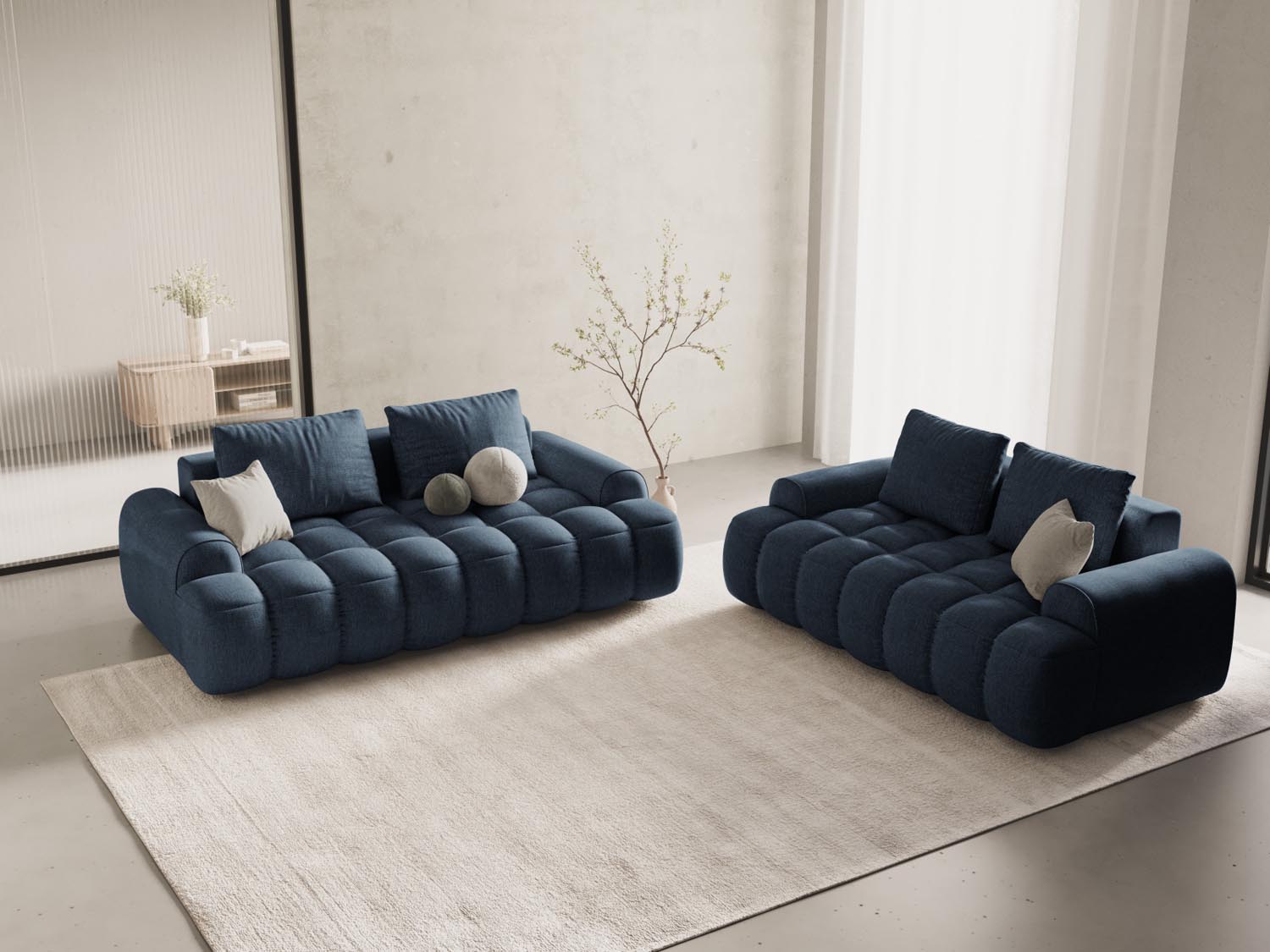 Elegantes Linz 2-Sitzer Sofa in Dunkelblau, ideal für stilvolle Wohnräume. Modernes Design von Cosmopolitan Design.