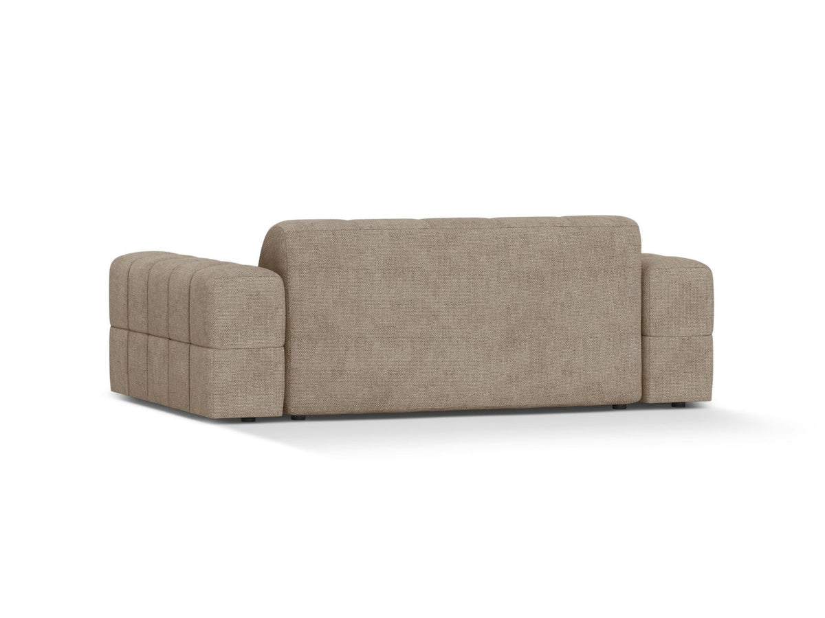 Zweisitzer-Sofa mit hellbeigem Chenille-Bezug (Eden), Massivholzrahmen und schwarzen Kunststoffbeinen, moderne klare Linienführung.