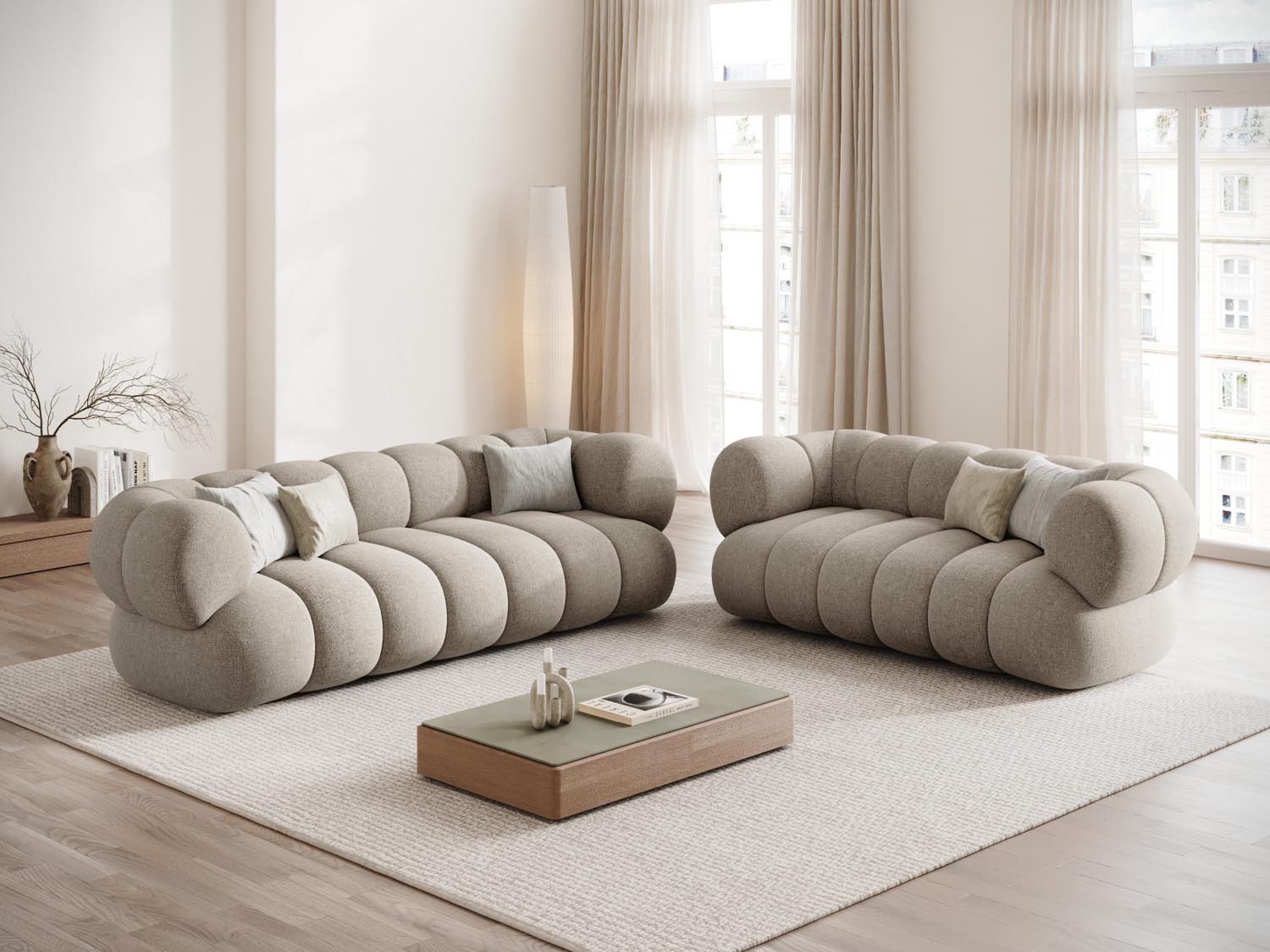 Elegantes Koge 2-Sitzer Sofa in Dunkelbeige, ideal für stilvolle Wohnräume. Modernes Design von Cosmopolitan Design.