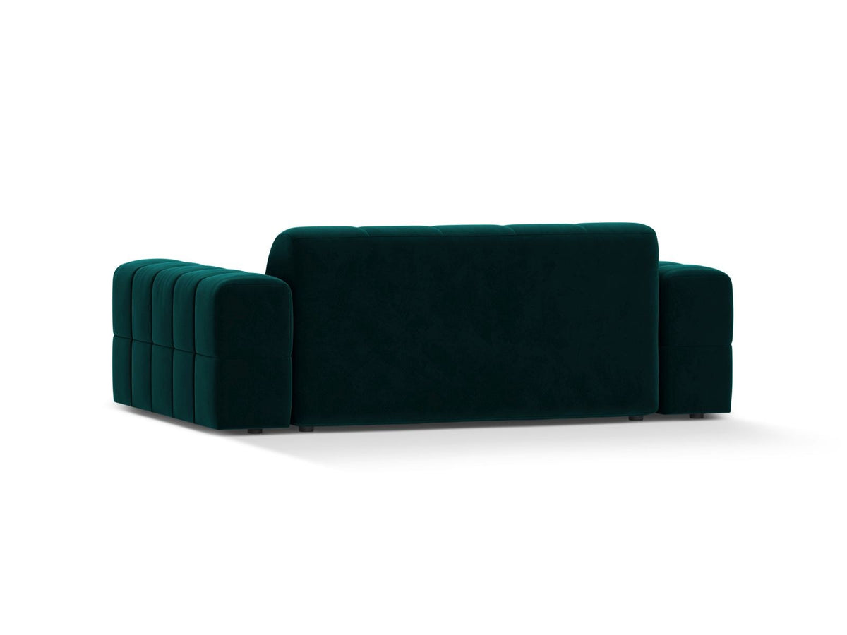 Zweisitzer-Sofa der Serie Chicago in Light Beige-Venus Samtstoff mit Massivholzrahmen und schwarzen Kunststoffbeinen, gerade Form.