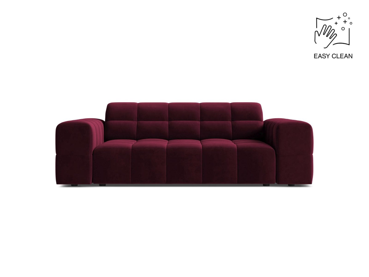 Zweisitzer-Sofa der Serie Chicago in Light Beige-Venus Samtstoff mit Massivholzrahmen und schwarzen Kunststoffbeinen, gerade Form.