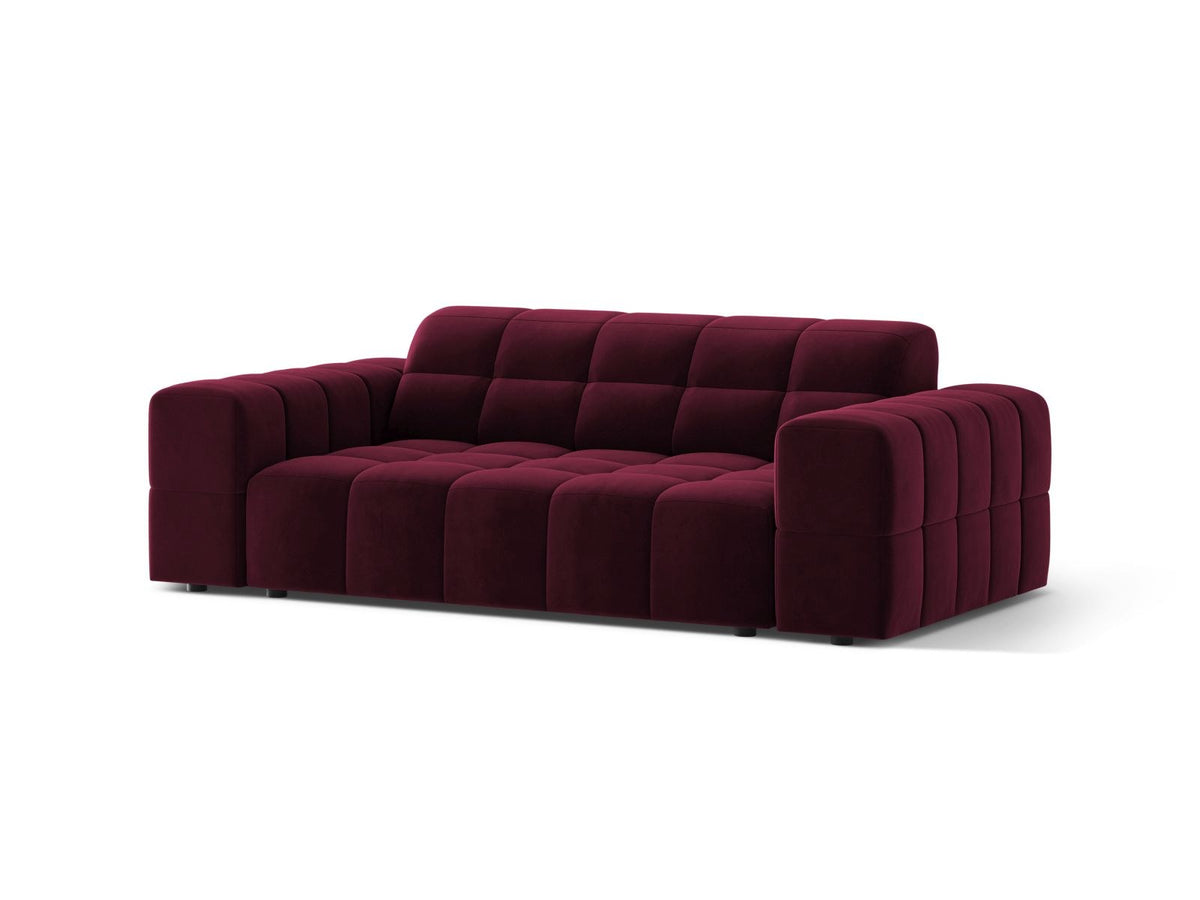 Zweisitzer-Sofa der Serie Chicago in Light Beige-Venus Samtstoff mit Massivholzrahmen und schwarzen Kunststoffbeinen, gerade Form.