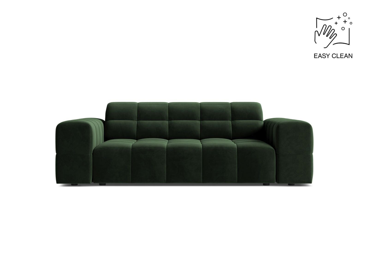 Zweisitzer-Sofa der Serie Chicago in Light Beige-Venus Samtstoff mit Massivholzrahmen und schwarzen Kunststoffbeinen, gerade Form.