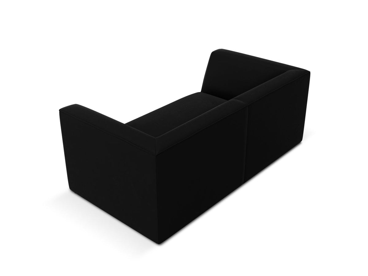 Zweisitzer-Sofa Siena in Beige-Salvador-Samt mit schwarzen Kunststoffbeinen, gepolsterter Sitzfläche und niedriger Rückenlehne, Frontansicht.