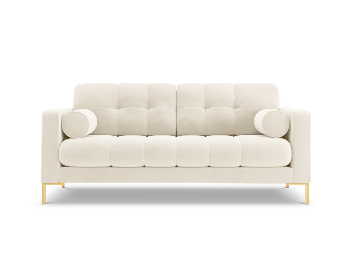 Zweisitziges Sofa Bali mit Stoffbezug, Dekokissen und schlanken Metallbeinen