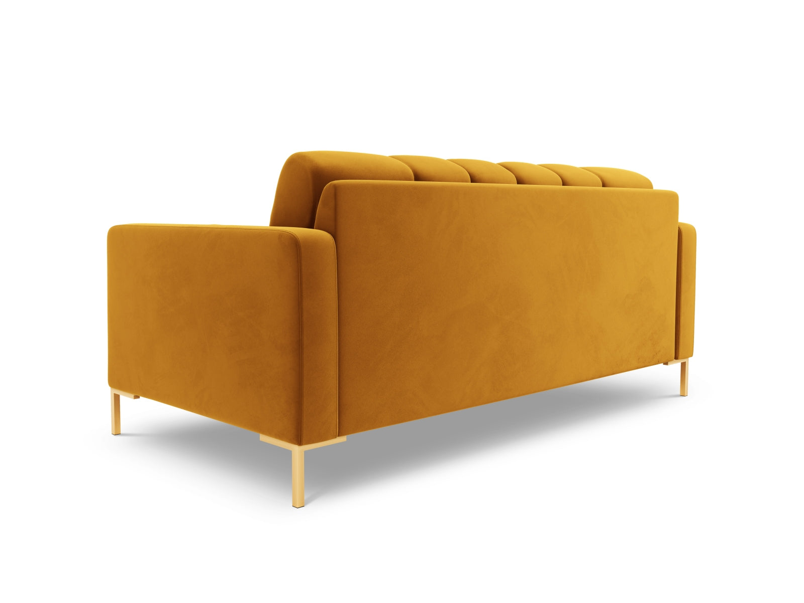 Modernes 2-Sitzer Sofa Bali in strahlendem Gelb-Bluvel, ideal für stilvolle Wohnräume und entspannte Stunden zu zweit.