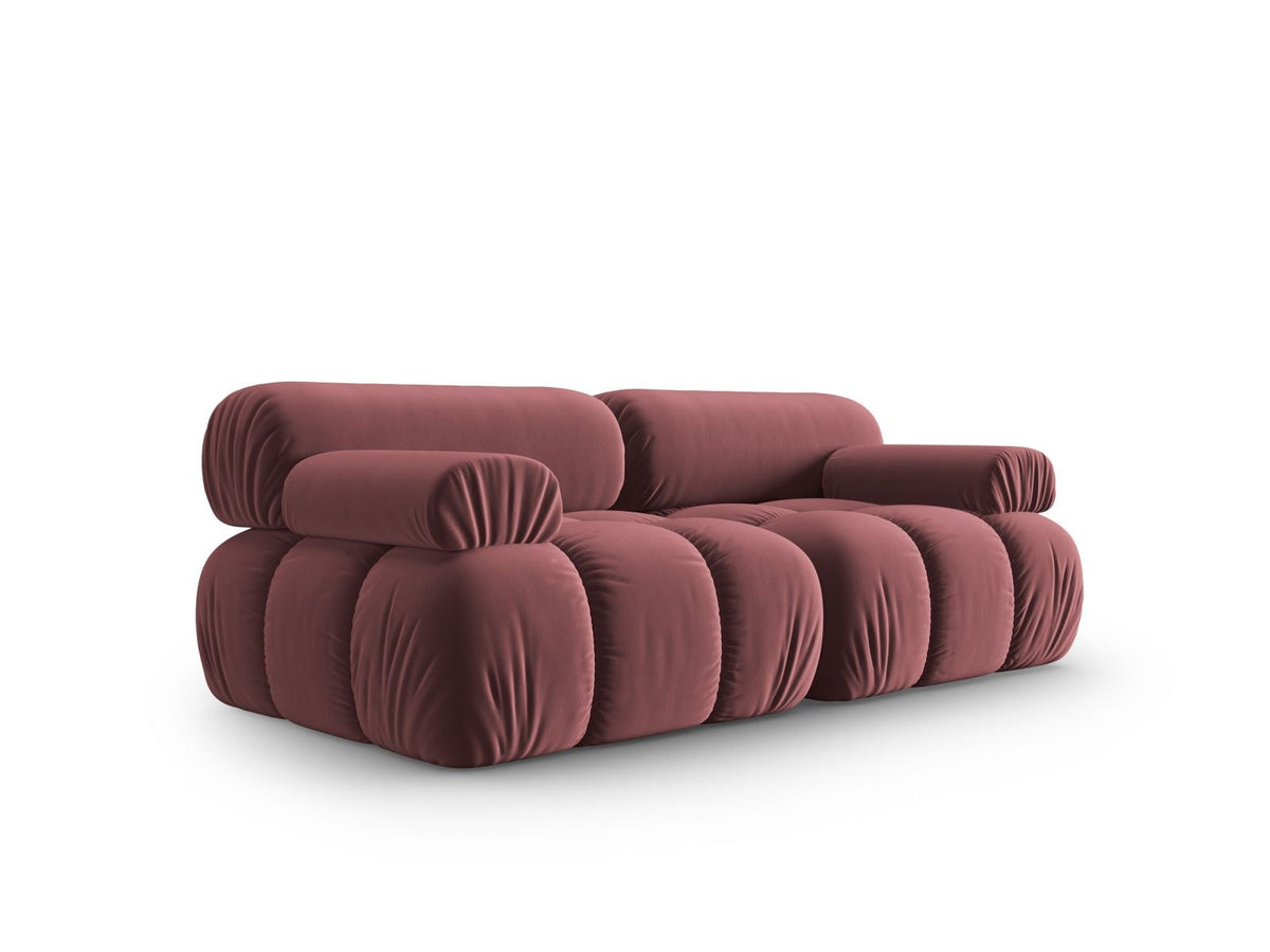 Cortina Samt-Modulsofa 2-Sitzer in Pink-Bluvel mit Samtbezug, Holzrahmen und schwarzen Kunststoffbeinen, modulares 2er Sofa