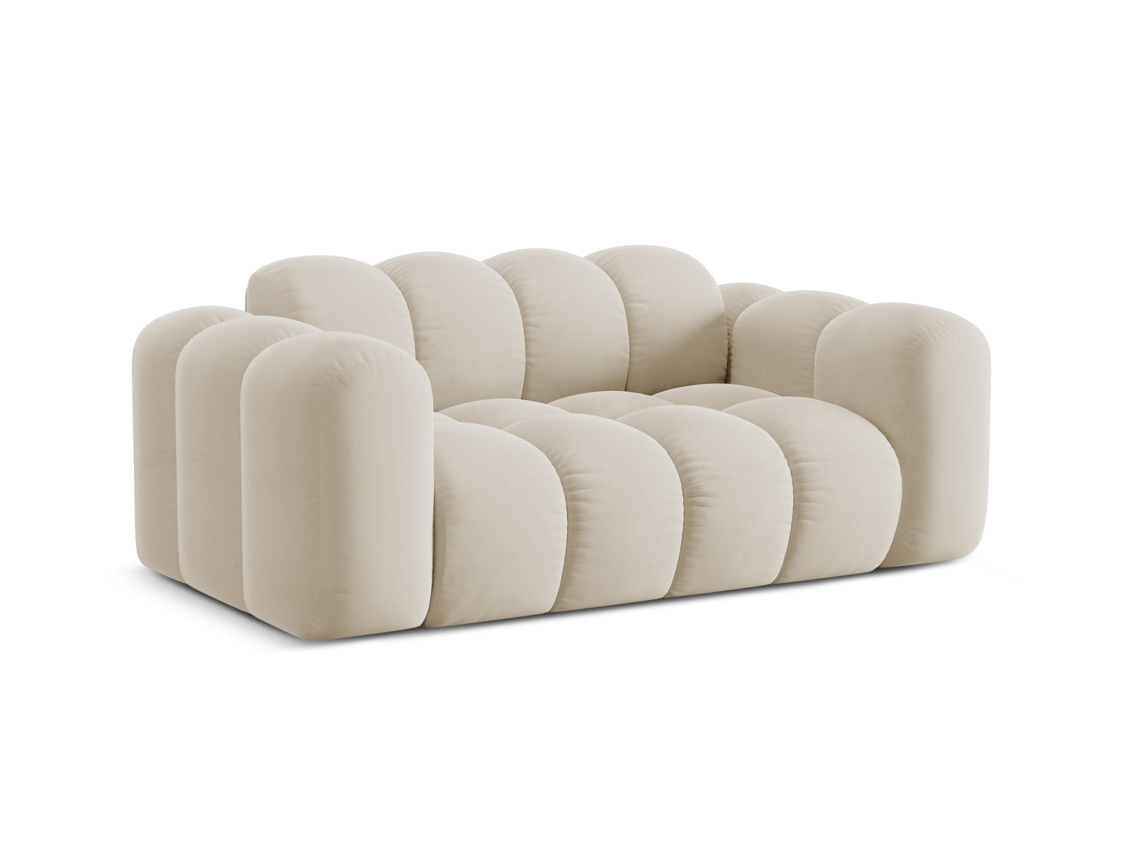 Elegantes 2-Sitzer Sofa Treno in stilvollem Dark Beige-Bluvel, ideal für moderne Wohnräume, erhältlich bei KAQTU Design AG.