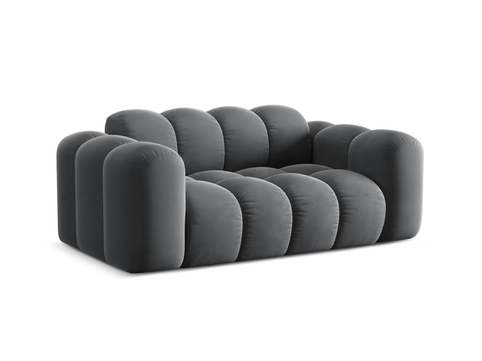 Elegantes 2-Sitzer Sofa Treno in stilvollem Grey-Bluvel, ideal für moderne Wohnräume, erhältlich bei KAQTU Design AG.