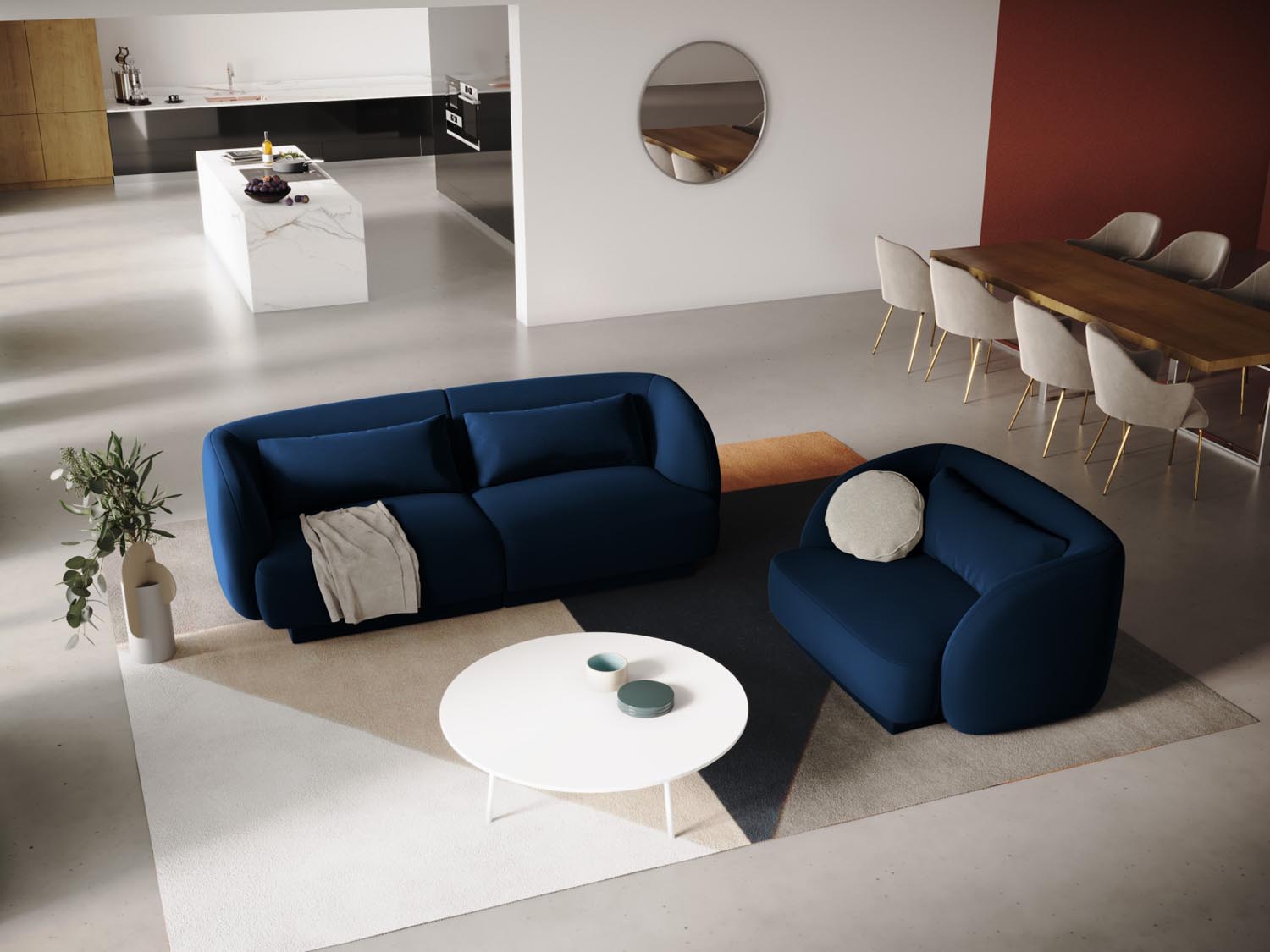 Tulum Velour Sofa 2 Sitzer 90cm in Royal Blue präsentiert im Onlineshop von KAQTU Design AG. 2er Sofa ist von Cosmopolitan Design