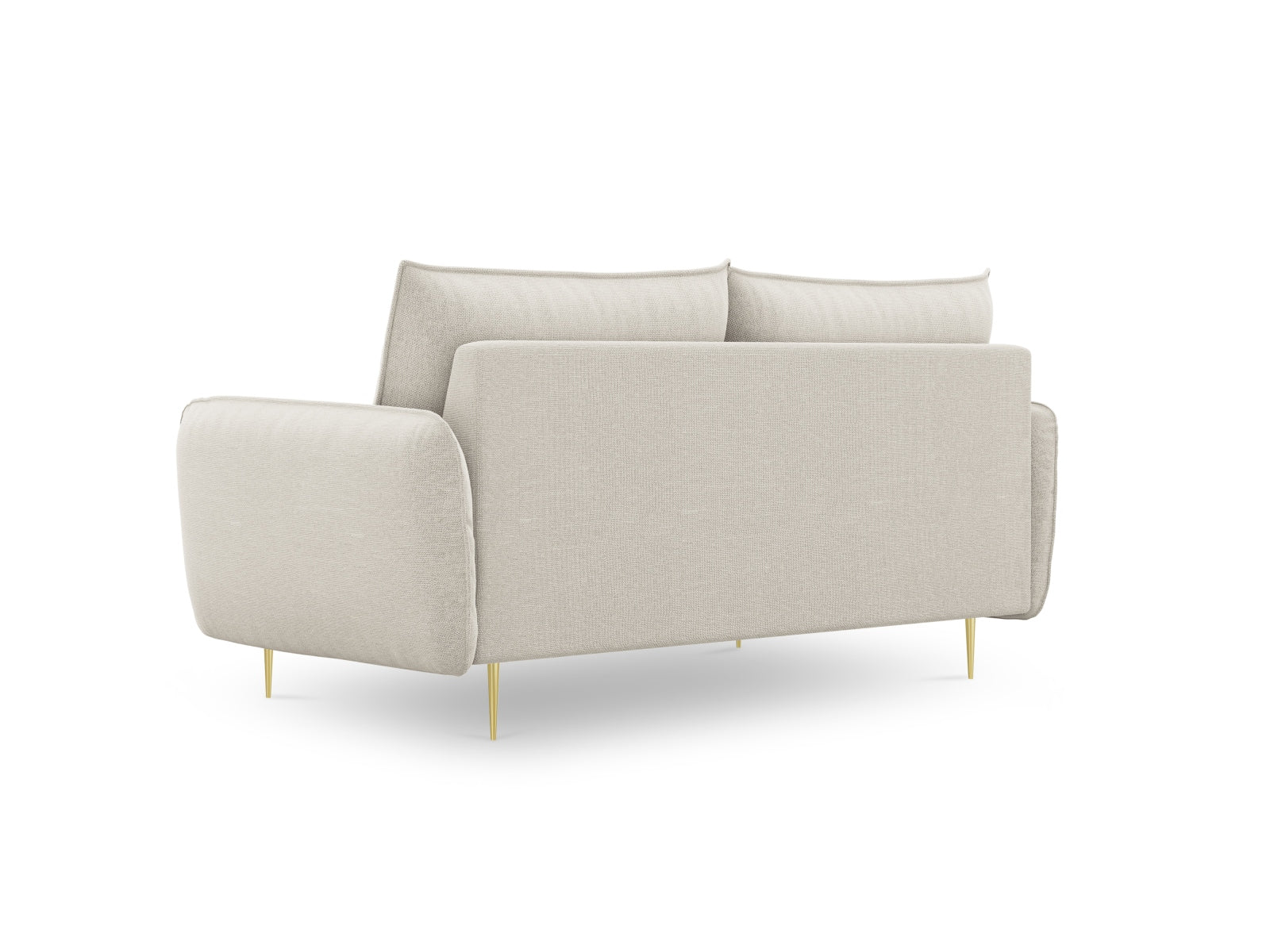 Stilvolles 2-Sitzer Sofa "Vienna" in zartem Beige, verziert mit edlen goldenen Details, perfekt für moderne Wohnkonzepte.