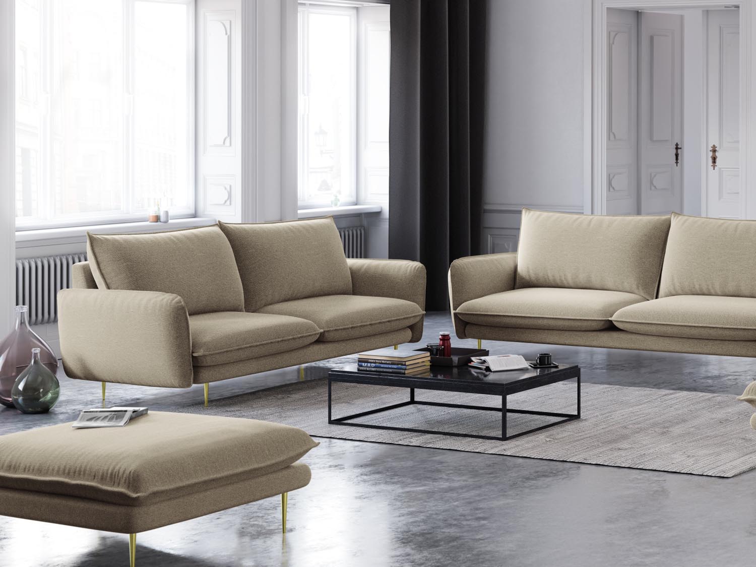 Elegantes Vienna 2-Sitzer Sofa in Beige und Gold-Positano, ideal für stilvolle Wohnräume, präsentiert von Cosmopolitan Design.