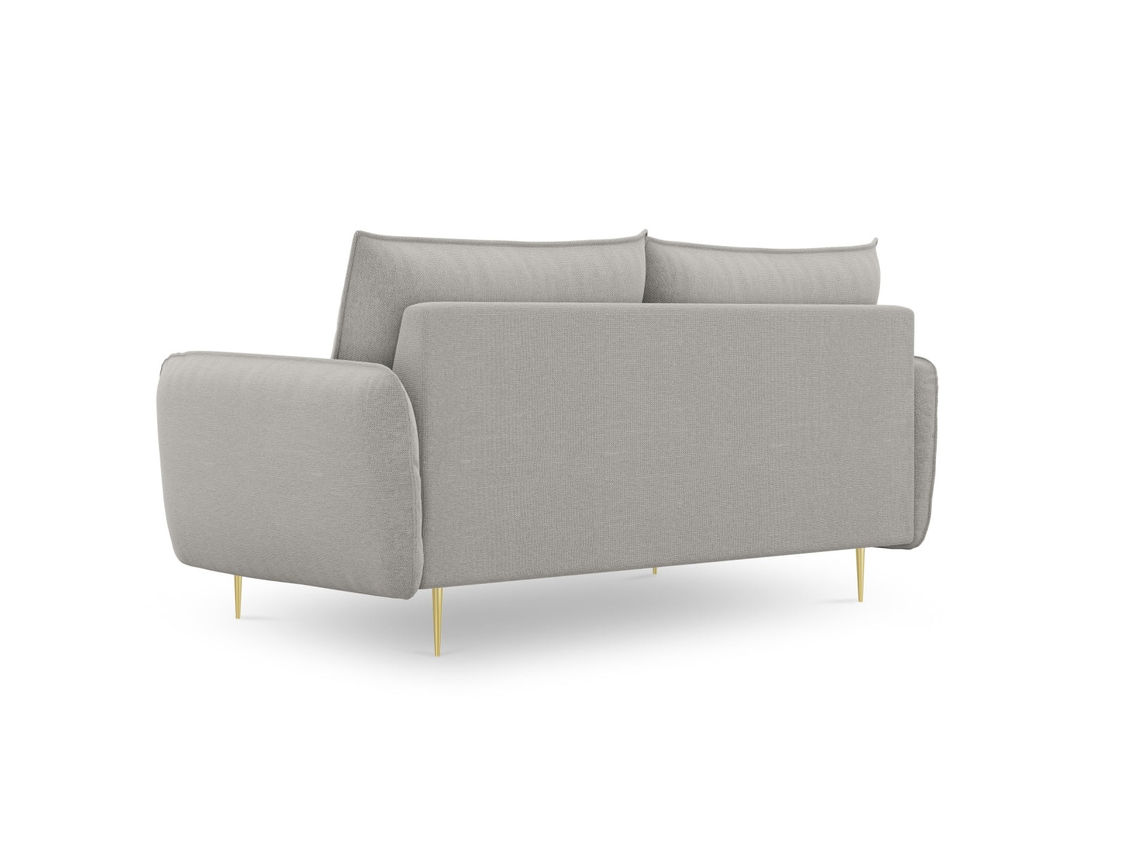 Stilvolles 2-Sitzer Sofa "Vienna" in sanftem Grau, verziert mit goldenen Details, perfekt für moderne Wohnkonzepte.