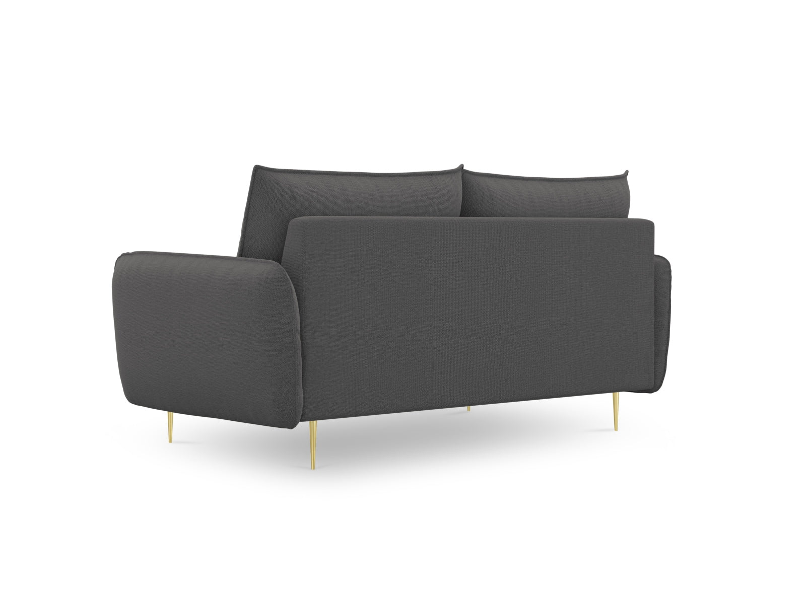 Modernes 2-Sitzer Sofa "Vienna" in edlem Dunkelgrau, verziert mit goldenen Details, perfekt für ein stilvolles Ambiente.
