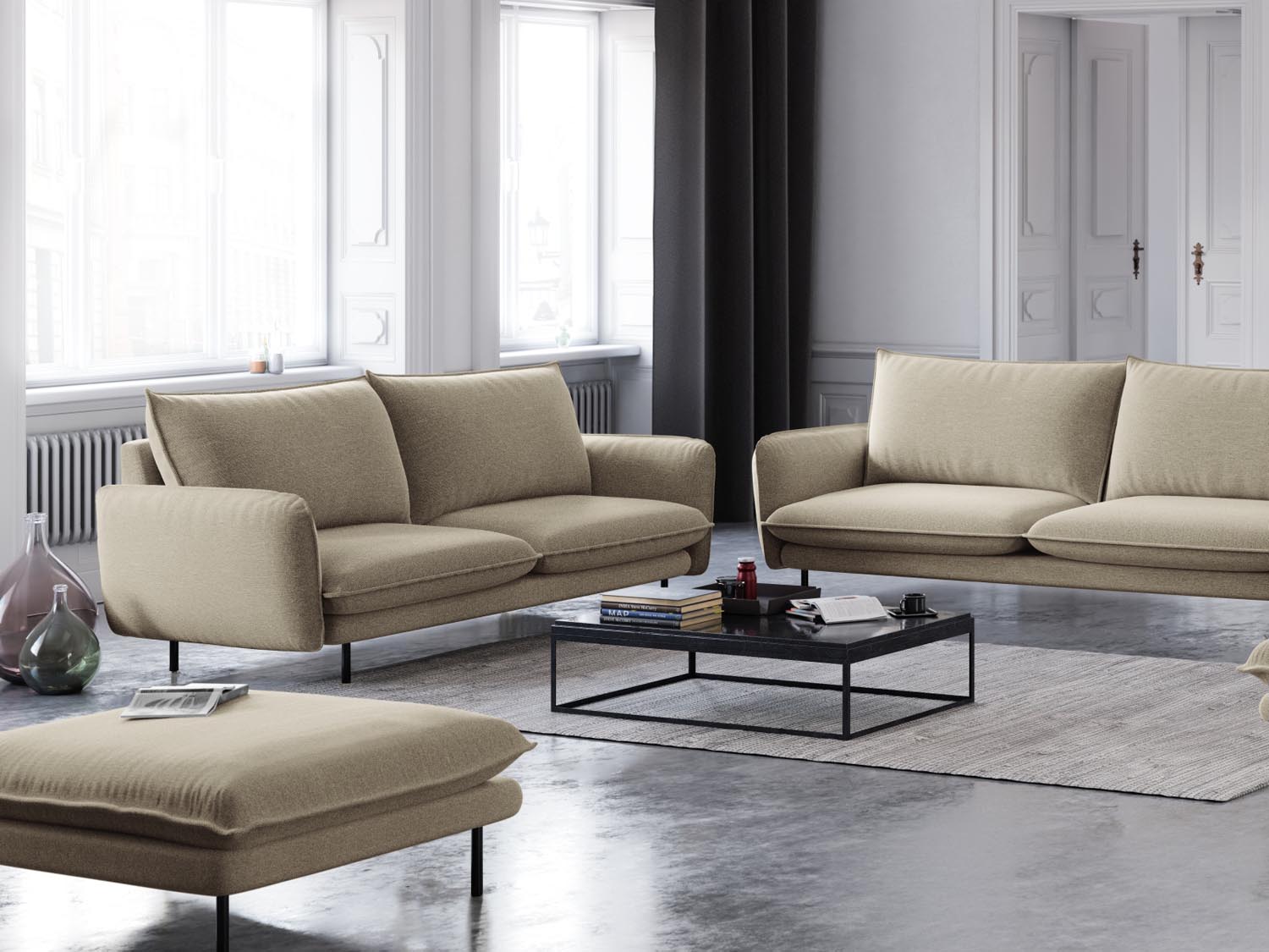 Elegantes Vienna 2-Sitzer Sofa in Beige und Schwarz, ideal für stilvolle Wohnräume. Perfekte Kombination aus Komfort und modernem Design.