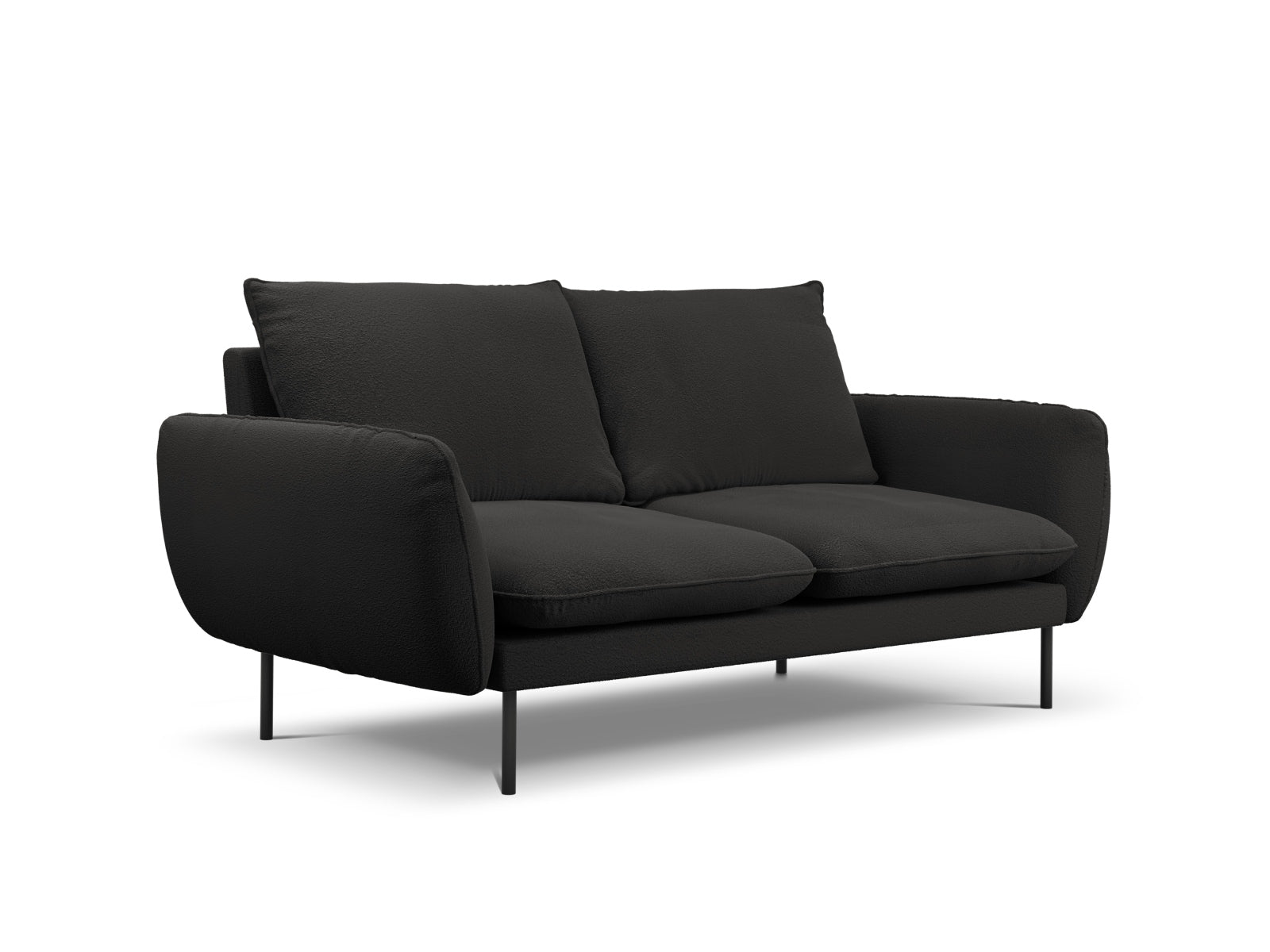 Modernes 2-Sitzer Sofa im Boucle-Stil in Schwarz, perfekt für gemütliche Wohnzimmer, entworfen von Cosmopolitan Design.