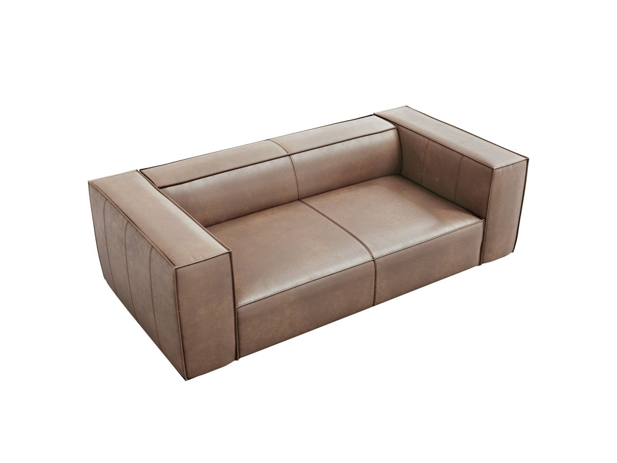 Zweisitzer-Sofa Turin von Cosmopolitan Design aus dunkelbeigem Rindsleder mit schwarzen Buchenholzbeinen, kompakte Sitzform mit 100 cm Tiefe.