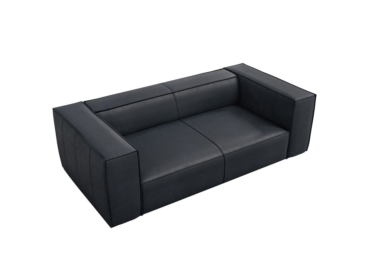 Zweisitzer-Sofa Turin von Cosmopolitan Design aus dunkelbeigem Rindsleder mit schwarzen Buchenholzbeinen, kompakte Sitzform mit 100 cm Tiefe.