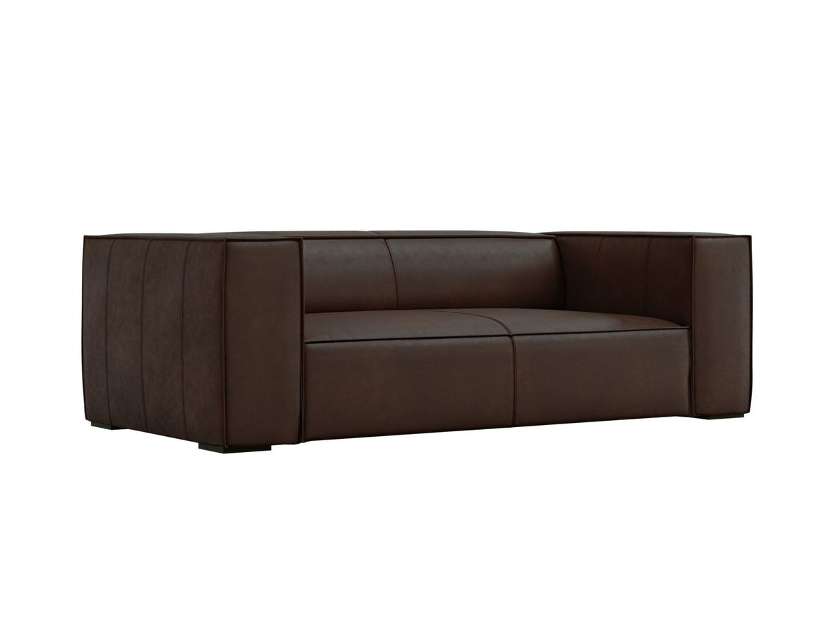 Zweisitzer-Sofa Turin von Cosmopolitan Design aus dunkelbeigem Rindsleder mit schwarzen Buchenholzbeinen, kompakte Sitzform mit 100 cm Tiefe.