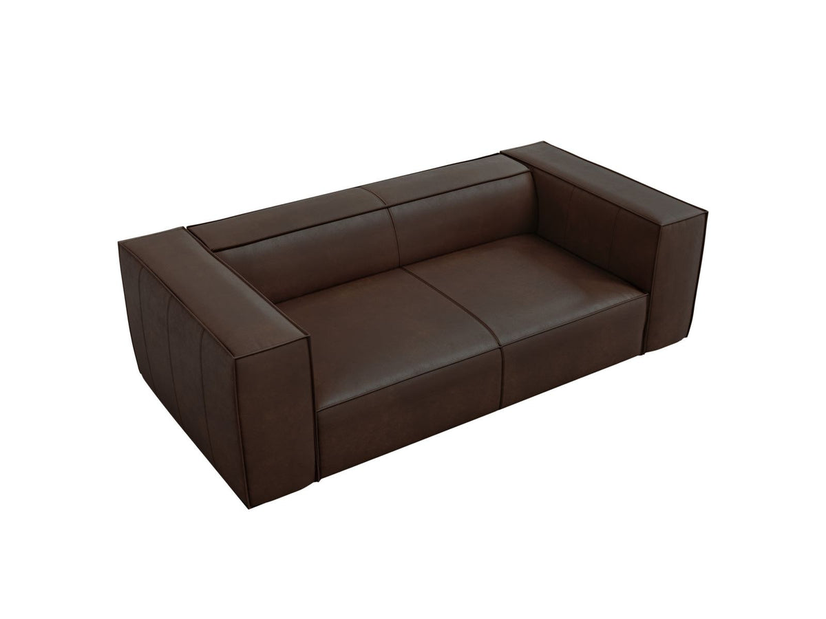 Zweisitzer-Sofa Turin von Cosmopolitan Design aus dunkelbeigem Rindsleder mit schwarzen Buchenholzbeinen, kompakte Sitzform mit 100 cm Tiefe.