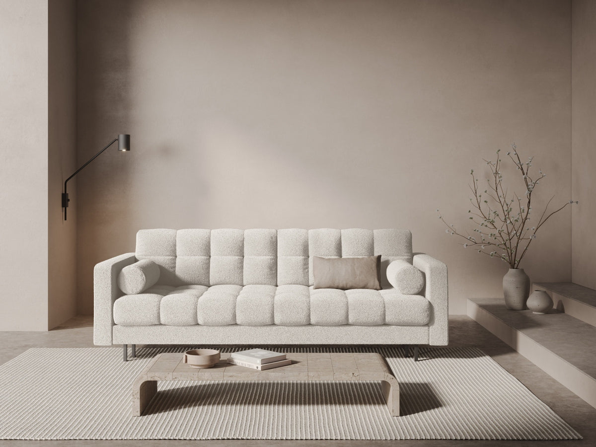 Dreisitzer Bettsofa Bali mit Stoffbezug, Holzrahmen und schwarzen Metallbeinen