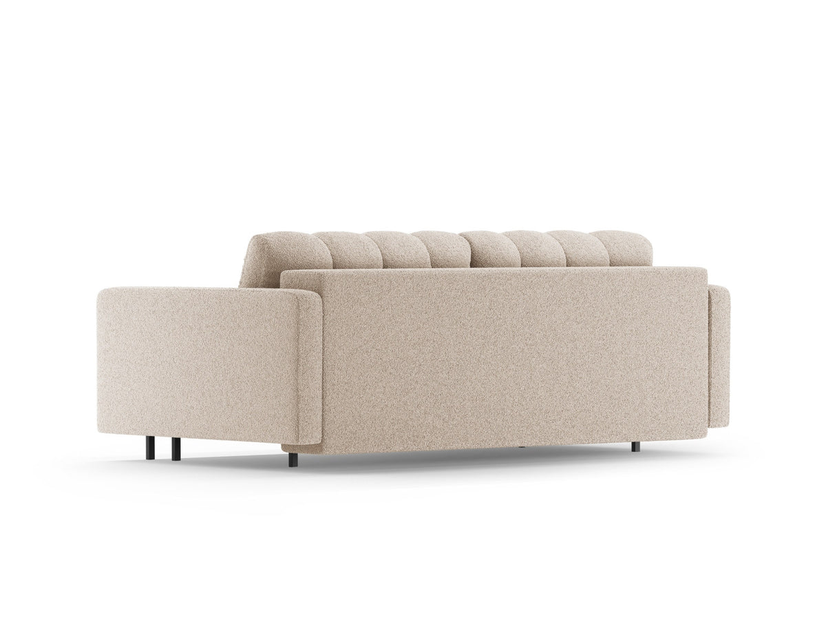 Dreisitzer Bettsofa Bali mit Stoffbezug, Holzrahmen und schwarzen Metallbeinen