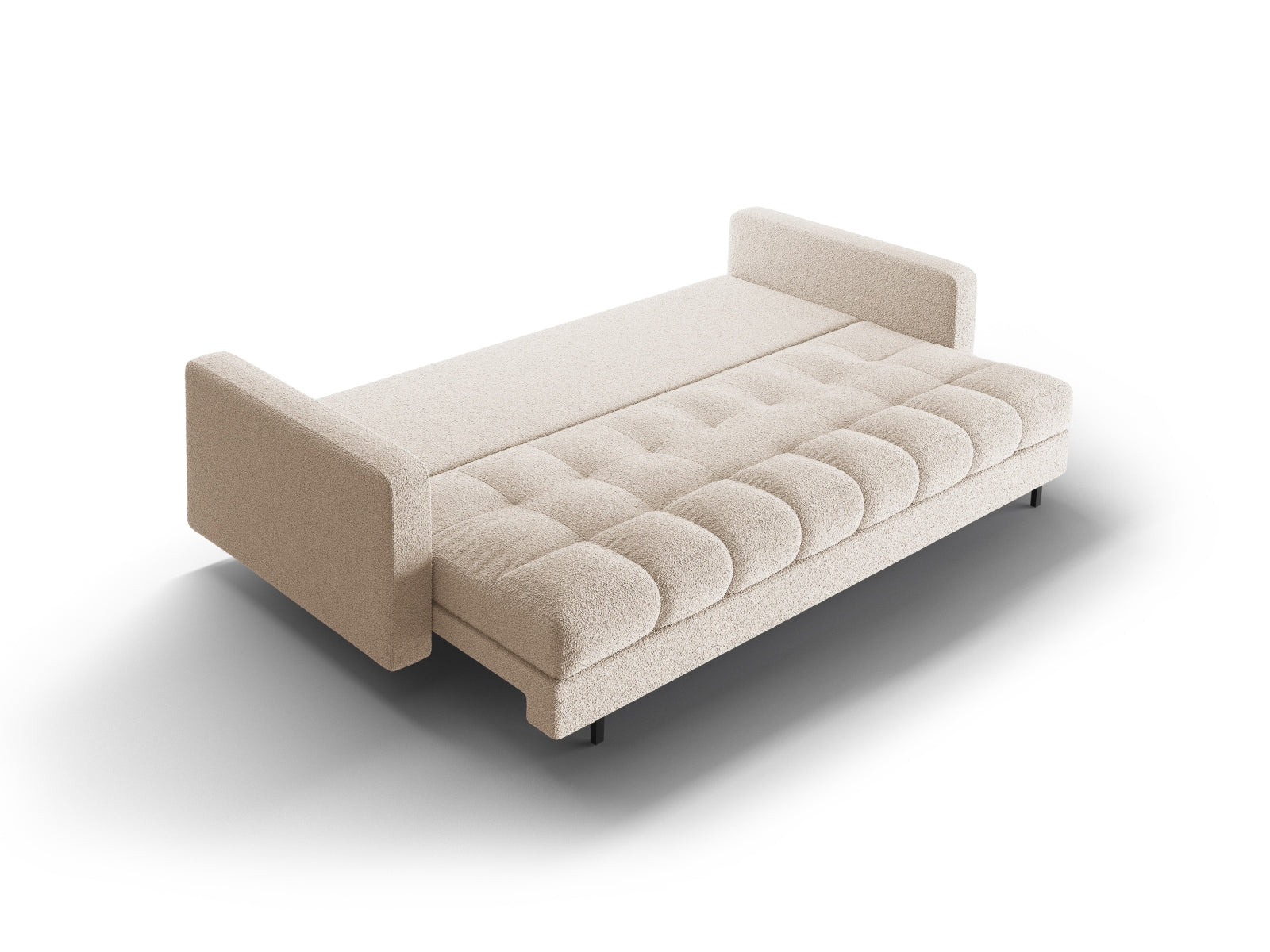 Beige 3-Sitzer Sofa Bali mit Schlaffunktion und Stauraum, perfekt für moderne Wohnräume und flexible Nutzung als Schlafgelegenheit.