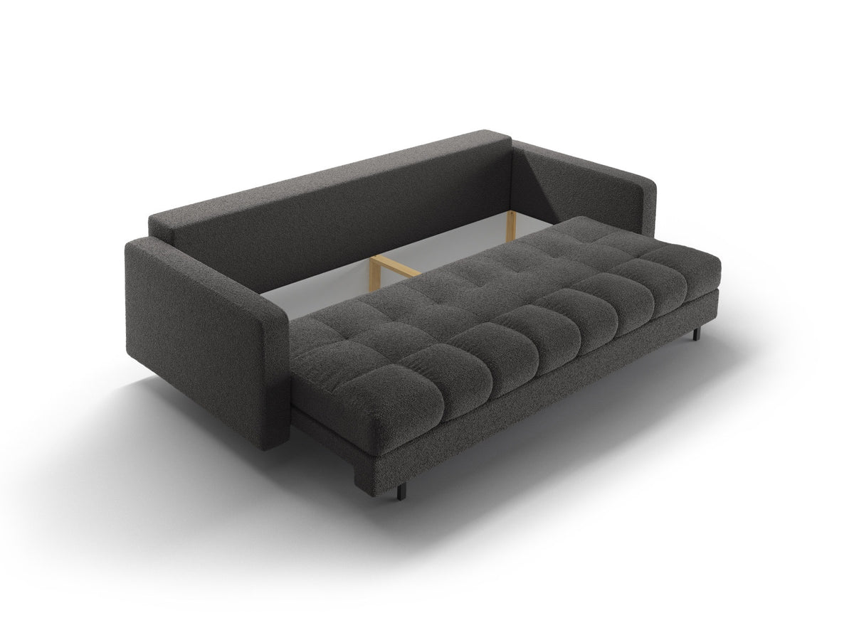 Dreisitzer Bettsofa Bali mit Stoffbezug, Holzrahmen und schwarzen Metallbeinen