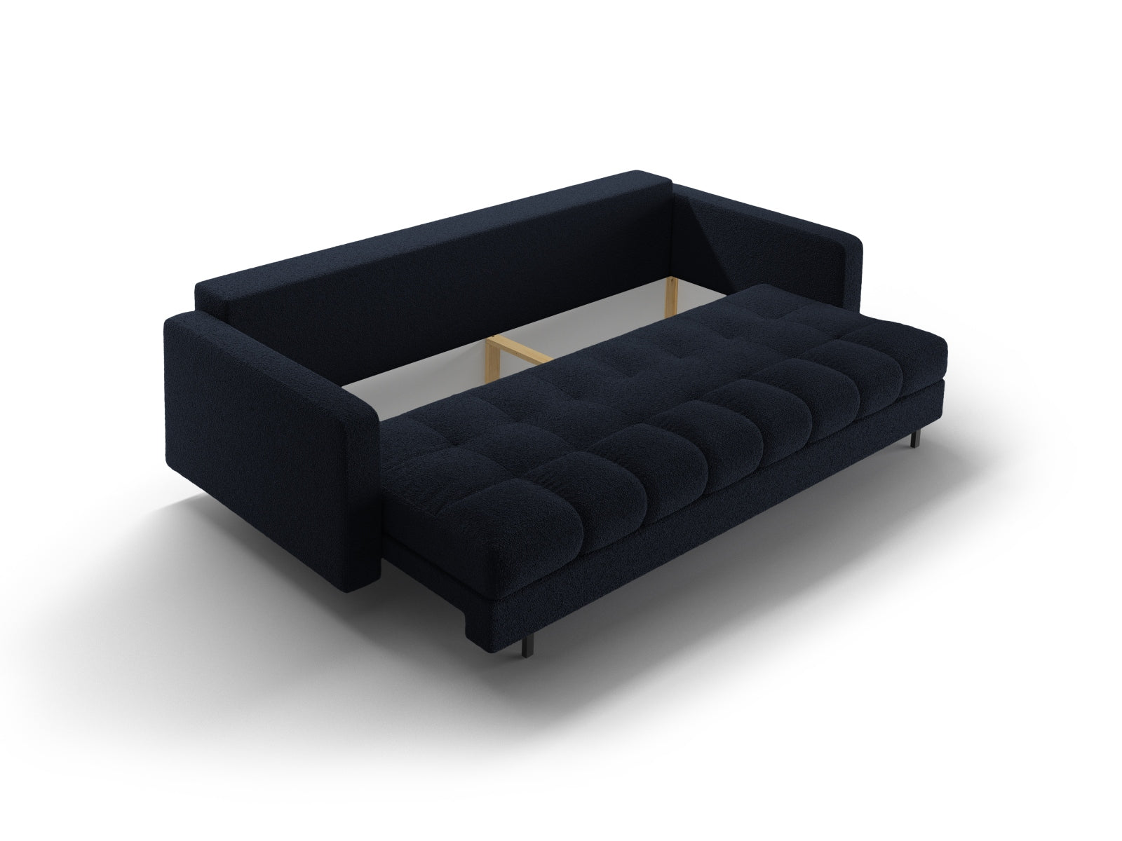 Modernes 3-Sitzer Sofa Bali in stilvollem Blau, perfekt für jedes Wohnzimmer, mit cleverer Schlaffunktion und integriertem Stauraum.