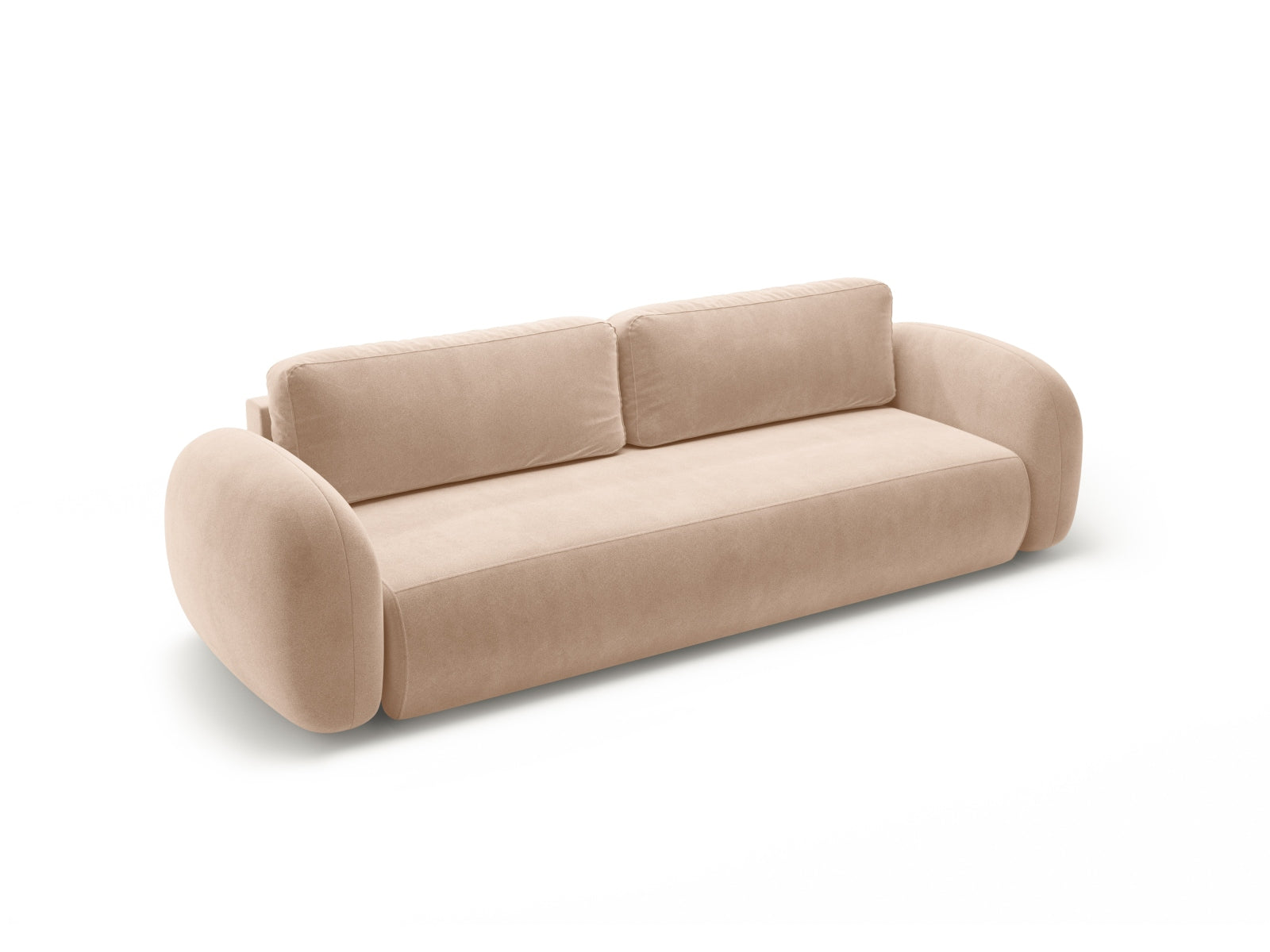 Tonale Velour Sofa mit Schlaffunktion und Stauraum 3 Sitzer in Almond Beige präsentiert im Onlineshop von KAQTU Design AG. Bettsofa ist von Cosmopolitan Design