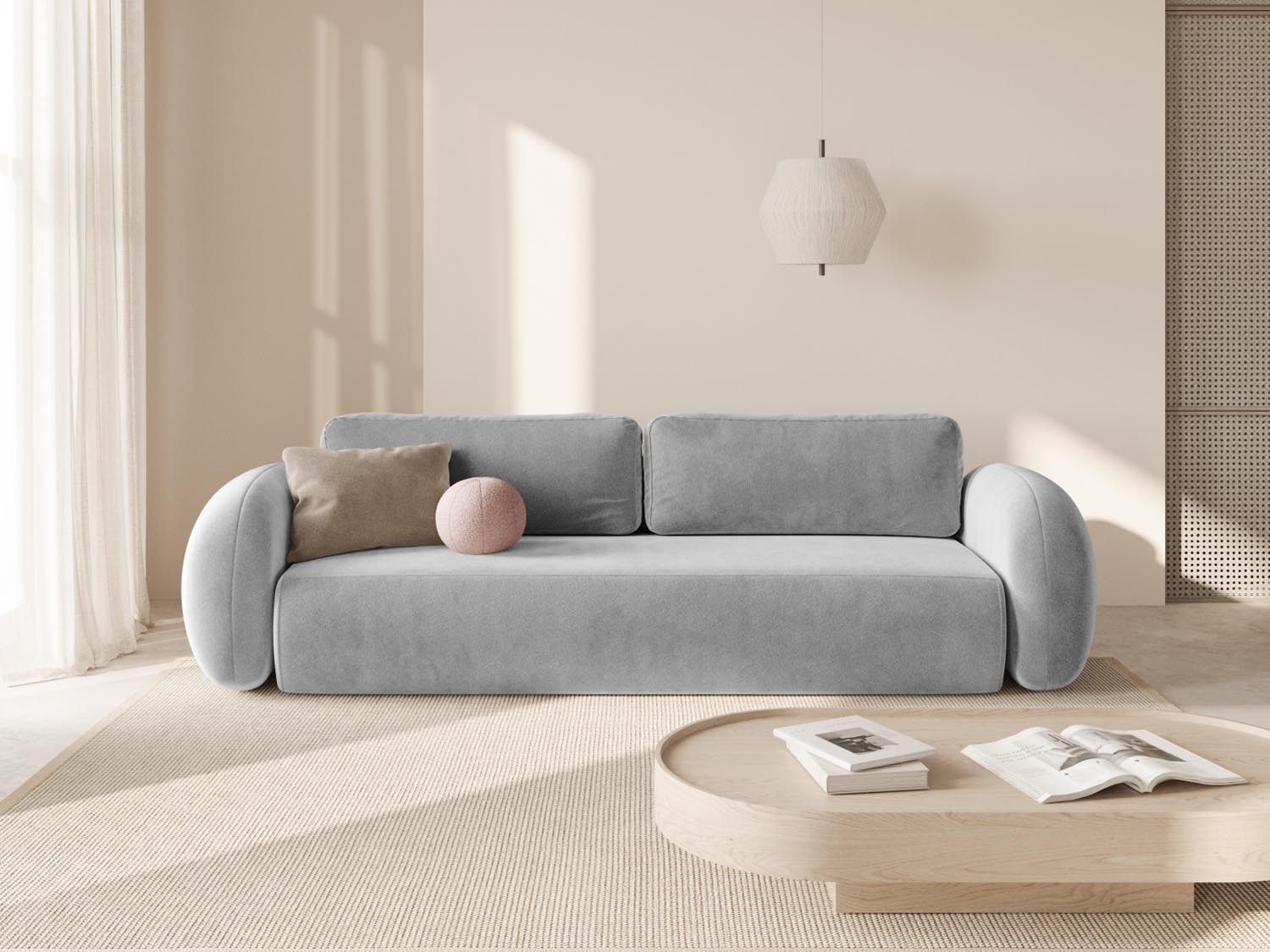 Tonale Velour Sofa mit Schlaffunktion und Stauraum 3 Sitzer in Grey präsentiert im Onlineshop von KAQTU Design AG. Bettsofa ist von Cosmopolitan Design