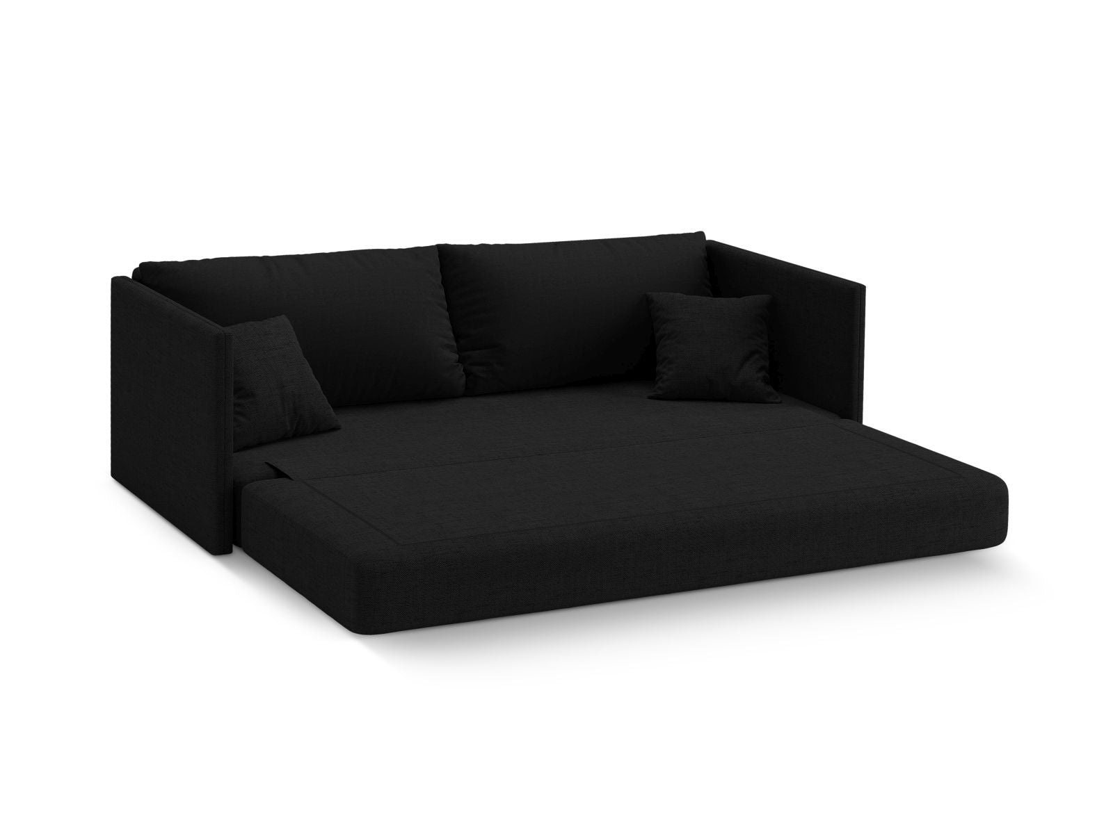 Elegantes 3-Sitzer Sofa Shannon in stilvollem Schwarz, ideal für entspannte Stunden und als praktische Schlaflösung für Übernachtungsgäste.