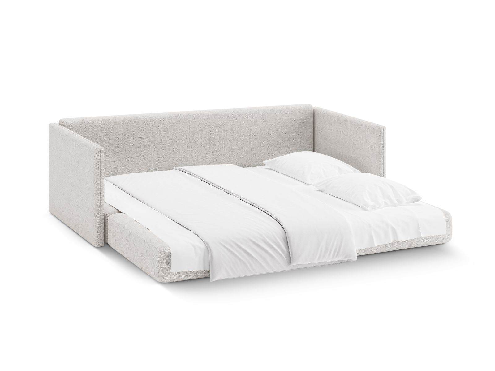 Modernes 3-Sitzer Sofa Shannon in sanften Beigetönen, vielseitig einsetzbar als stilvolles Schlafsofa für Gäste und gemütliche Abende.