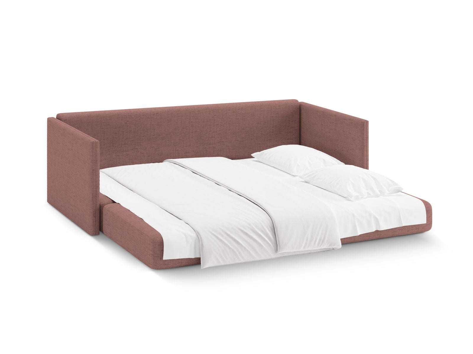 Stylisches 3-Sitzer Sofa Shannon in sanftem Rosaton, ideal für Wohnzimmer und Gästezimmer, bietet eine praktische Schlaffunktion.