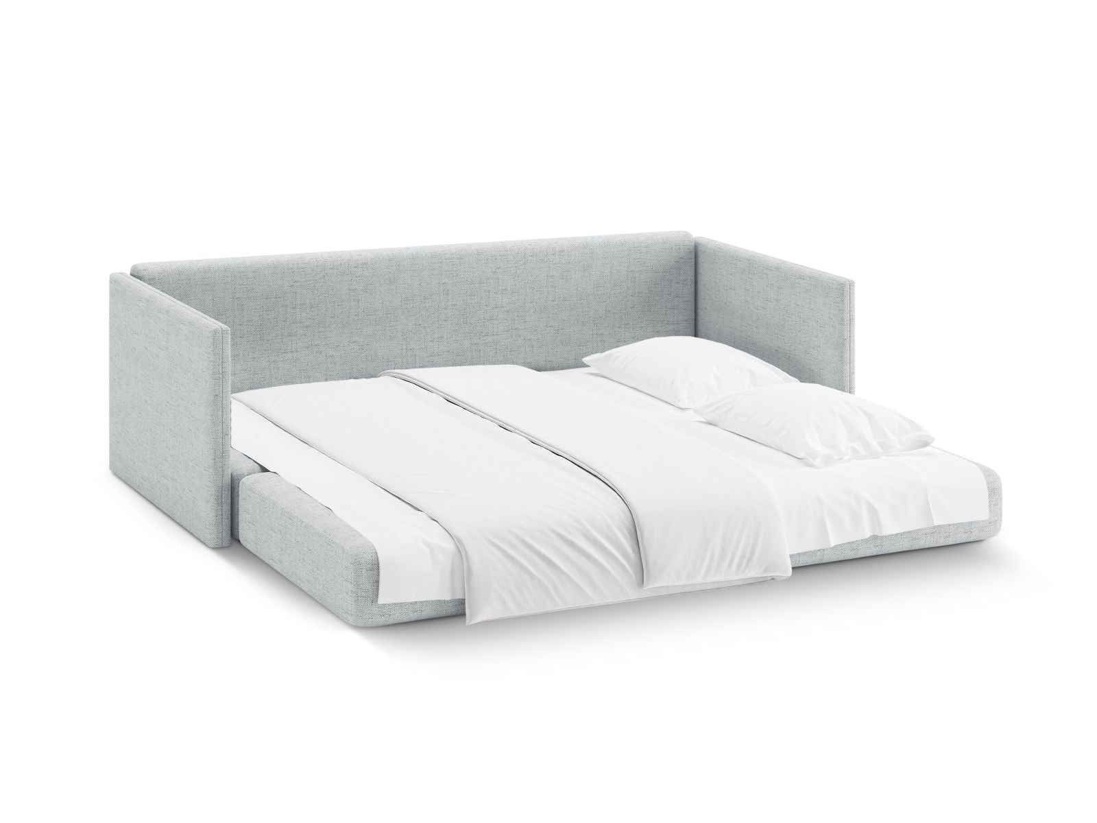 Modernes 3-Sitzer Sofa Shannon in zeitlosem Grau, vielseitig einsetzbar als Schlafsofa für Gäste und gemütliche Abende.