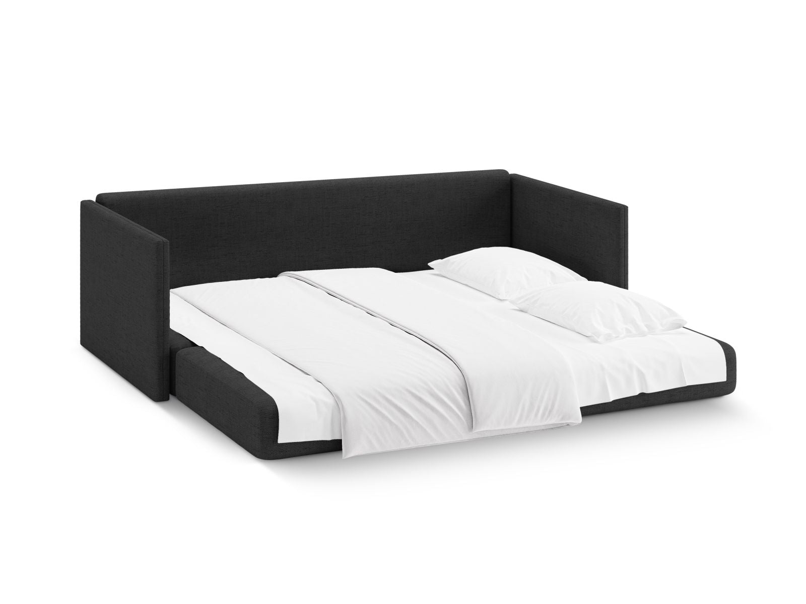 Stylisches 3-Sitzer Bettsofa Shannon in dunklem Grau, perfekt für Gästeübernachtungen und zeitgemäße Einrichtung.