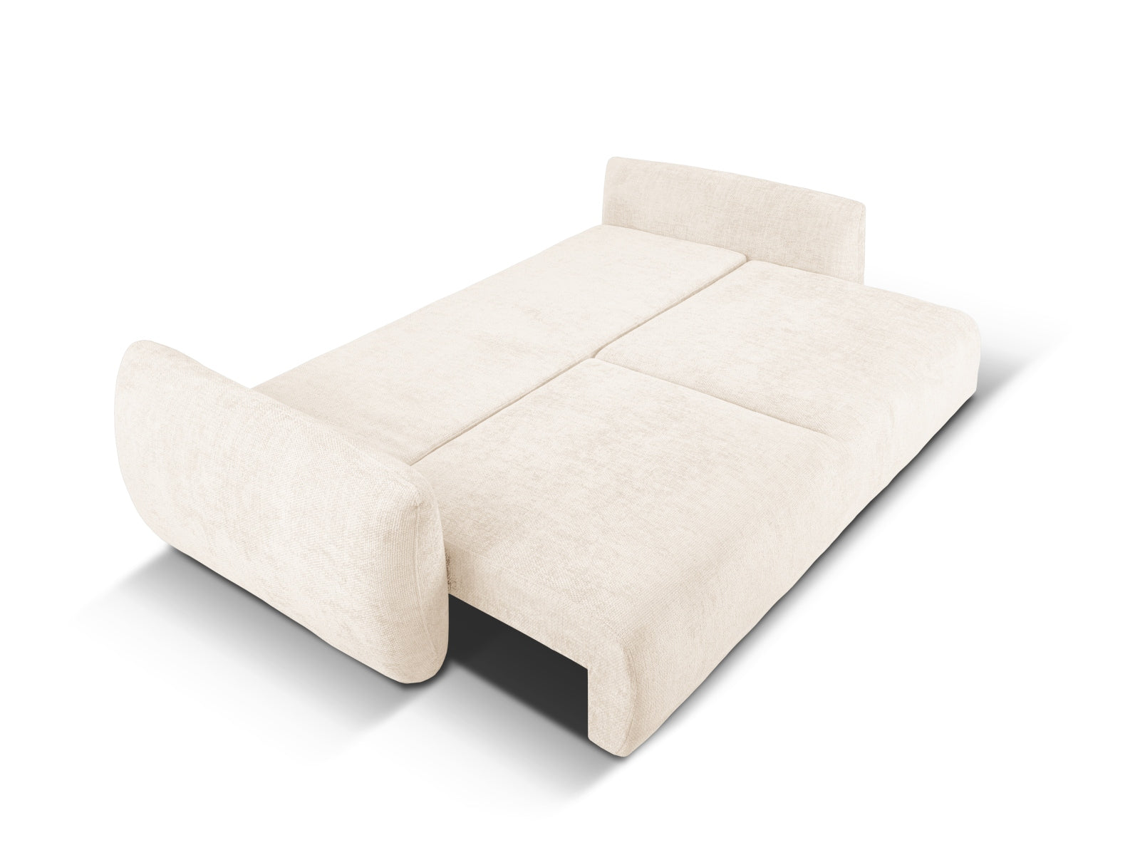 Elegantes 3-Sitzer Sofa Matera in sanftem Beige, ideal als Schlafgelegenheit mit praktischem Stauraum für mehr Ordnung.
