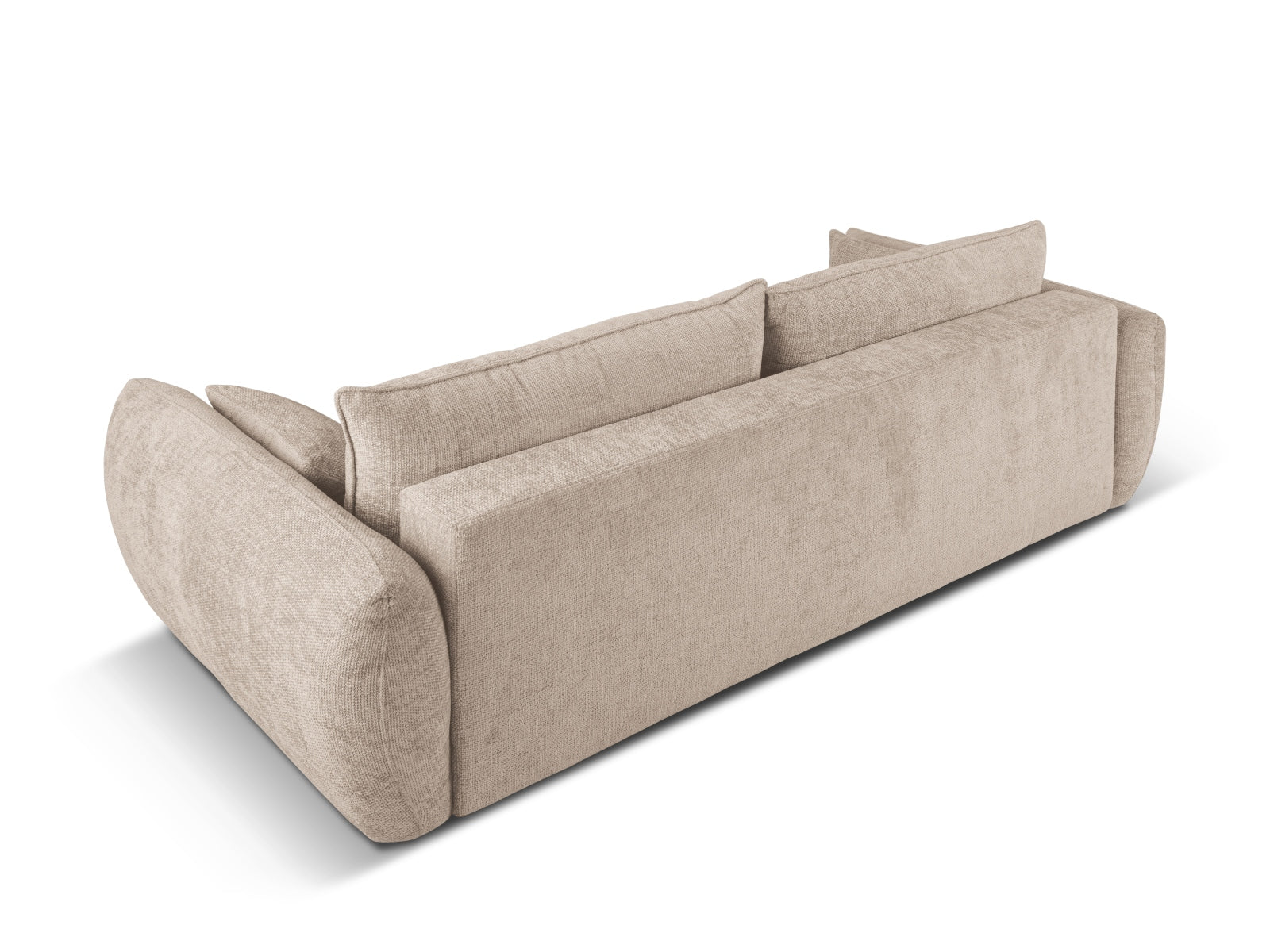 Beige 3-Sitzer Sofa Matera mit Schlaffunktion und Stauraum, perfekt für stilvolle Wohnräume und flexible Übernachtungsmöglichkeiten.