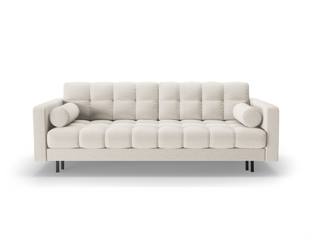 Dreisitzer Bettsofa Bali mit Stoffbezug, Holzrahmen und schwarzen Metallbeinen