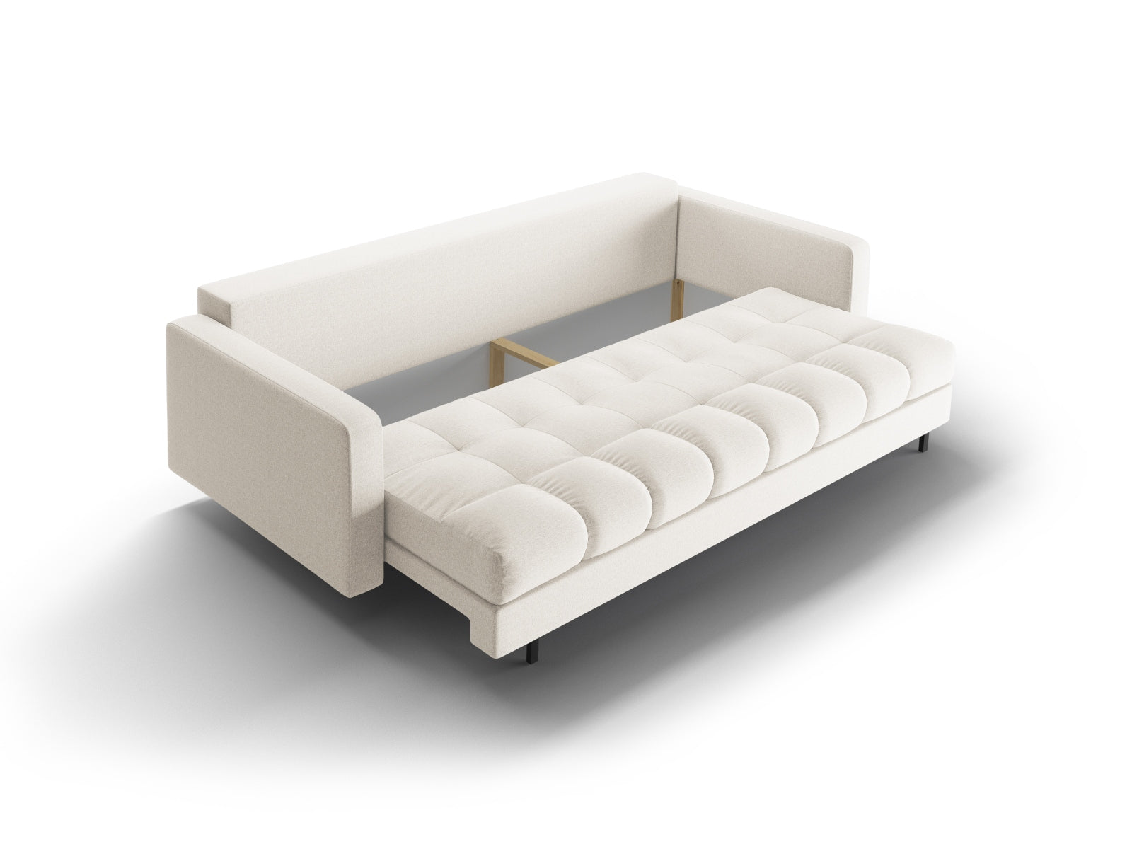Modernes 3-Sitzer Sofa Bali in sanftem Beige, perfekt für stilvolle Wohnräume, mit cleverer Schlaffunktion und integriertem Stauraum.
