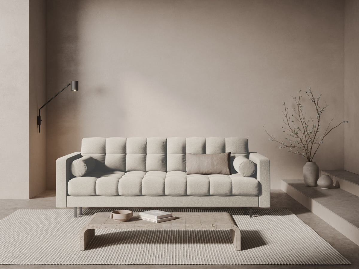 Dreisitzer Bettsofa Bali mit Stoffbezug, Holzrahmen und schwarzen Metallbeinen