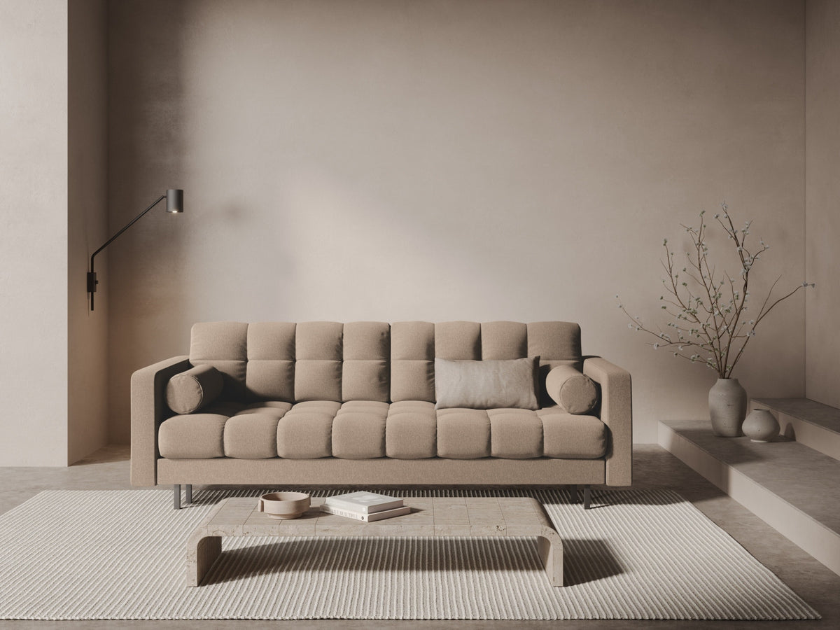 Dreisitzer Bettsofa Bali mit Stoffbezug, Holzrahmen und schwarzen Metallbeinen