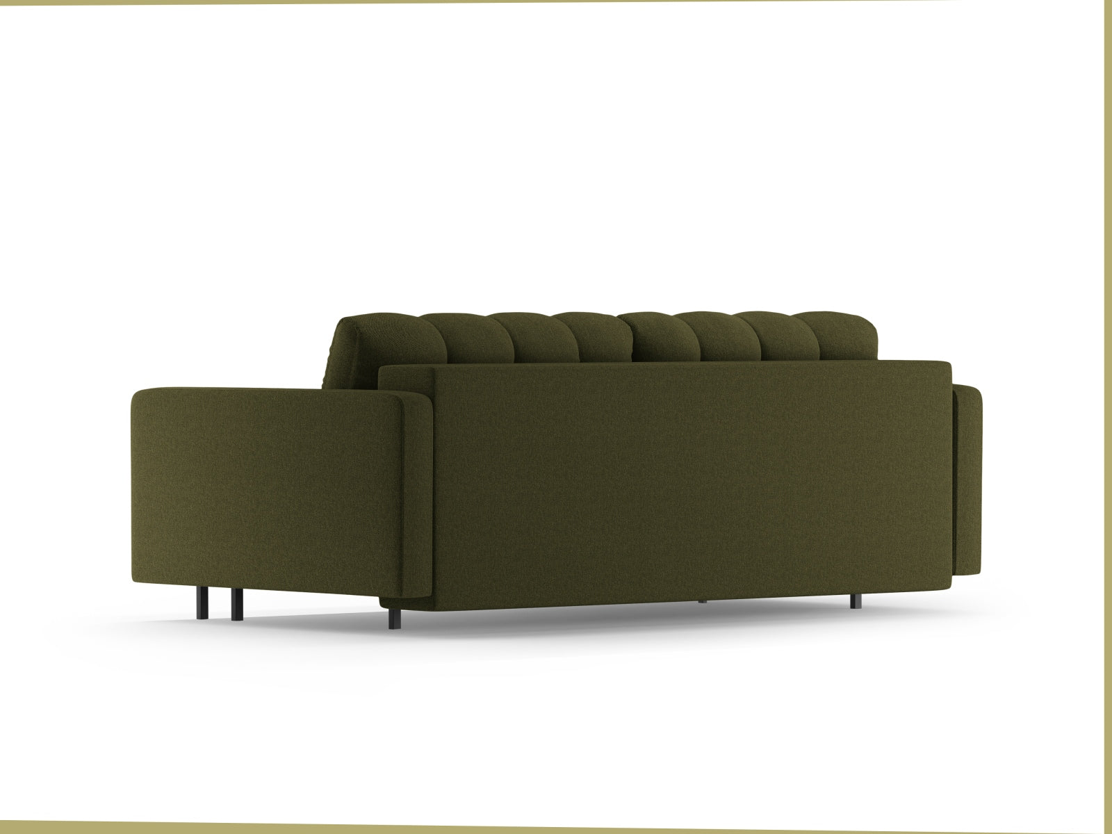 Stylisches 3-Sitzer Bettsofa Bali in elegantem Grün, ideal für Gästeübernachtungen und mit praktischem Stauraum für Kissen und Decken.