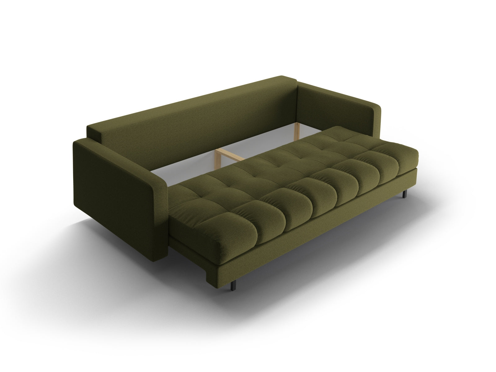 Modernes 3-Sitzer Sofa Bali in ansprechendem Grün, vielseitig einsetzbar als Schlafsofa mit zusätzlichem Stauraum für Ordnung im Wohnraum.