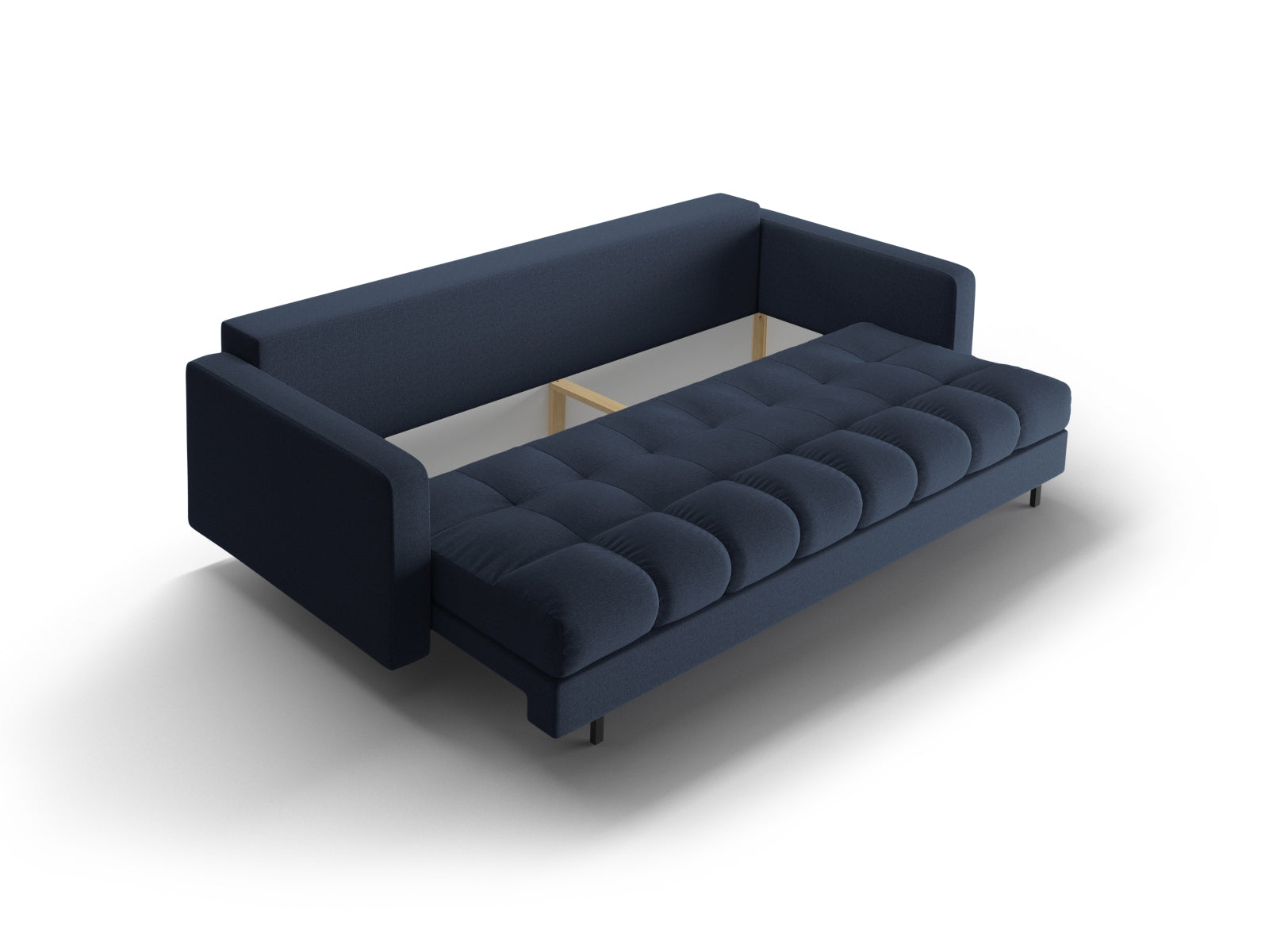 Stylisches 3-Sitzer Sofa Bali in ansprechendem Blau, das als Schlafsofa dient und praktischen Stauraum für Ihre Wohnbedürfnisse bietet.