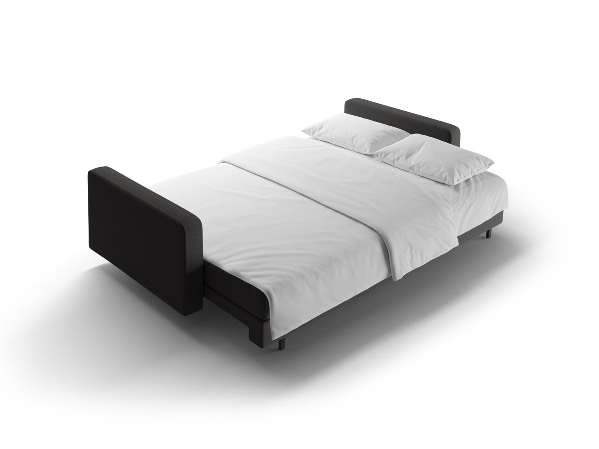 Dreisitzer Bettsofa Bali mit Stoffbezug, Holzrahmen und schwarzen Metallbeinen