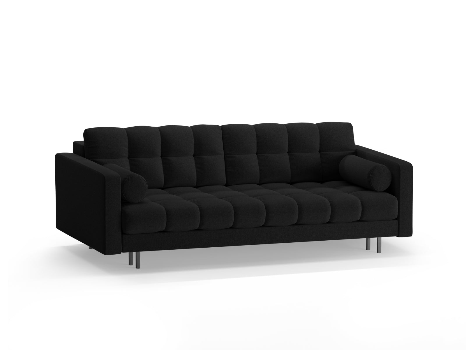 Elegantes 3-Sitzer Sofa Bali in Black-Neve, ideal für Wohnräume, bietet Schlaffunktion und praktischen Stauraum.