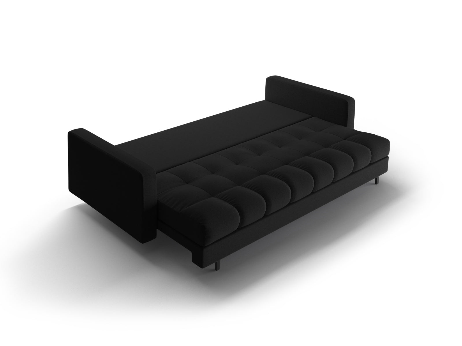 Modernes 3-Sitzer Sofa Bali in stilvollem Schwarz und Neve, perfekt für Gästeübernachtungen und mit praktischem Stauraum für Kissen und Decken.